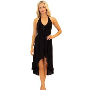 Seaspice‎ Resortwear Black Knit Halter Dress High Low Women's Large EUC